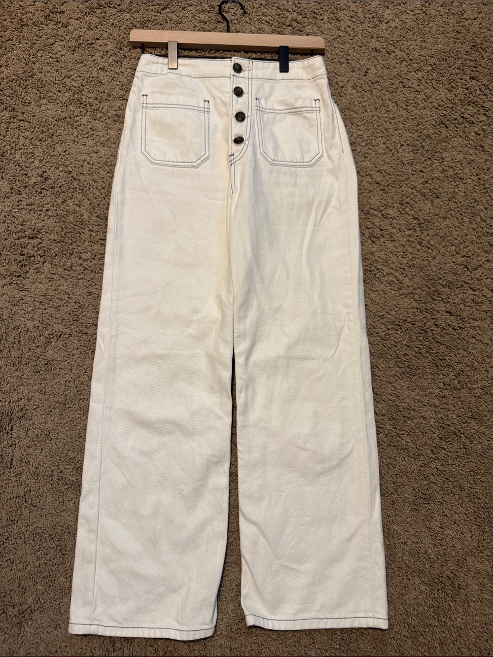 Reformation Eloise Jean Ivory High-Rise Wide-Leg Jeans with Button-Fly